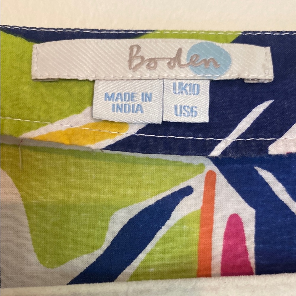 Boden | Lime Green Orange Purple Sheath Dress V-Neck Floral Detail 3/4 Sleeves 6 - Picture 3 of 8